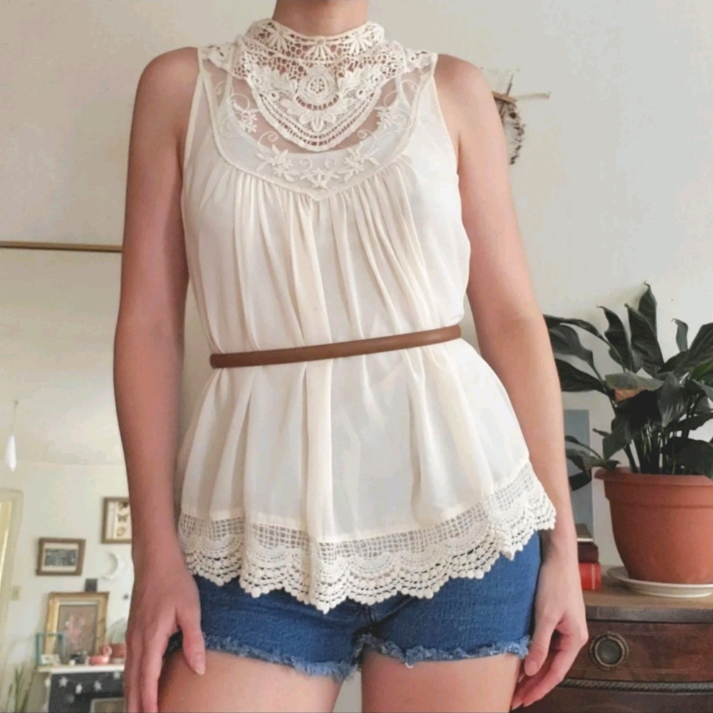 Gorgeous Sheer Macrame Babydoll Top